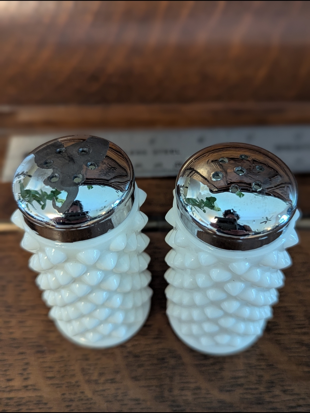 Hobnail Ceramic Salt & Pepper Shakers with Chrome Tops